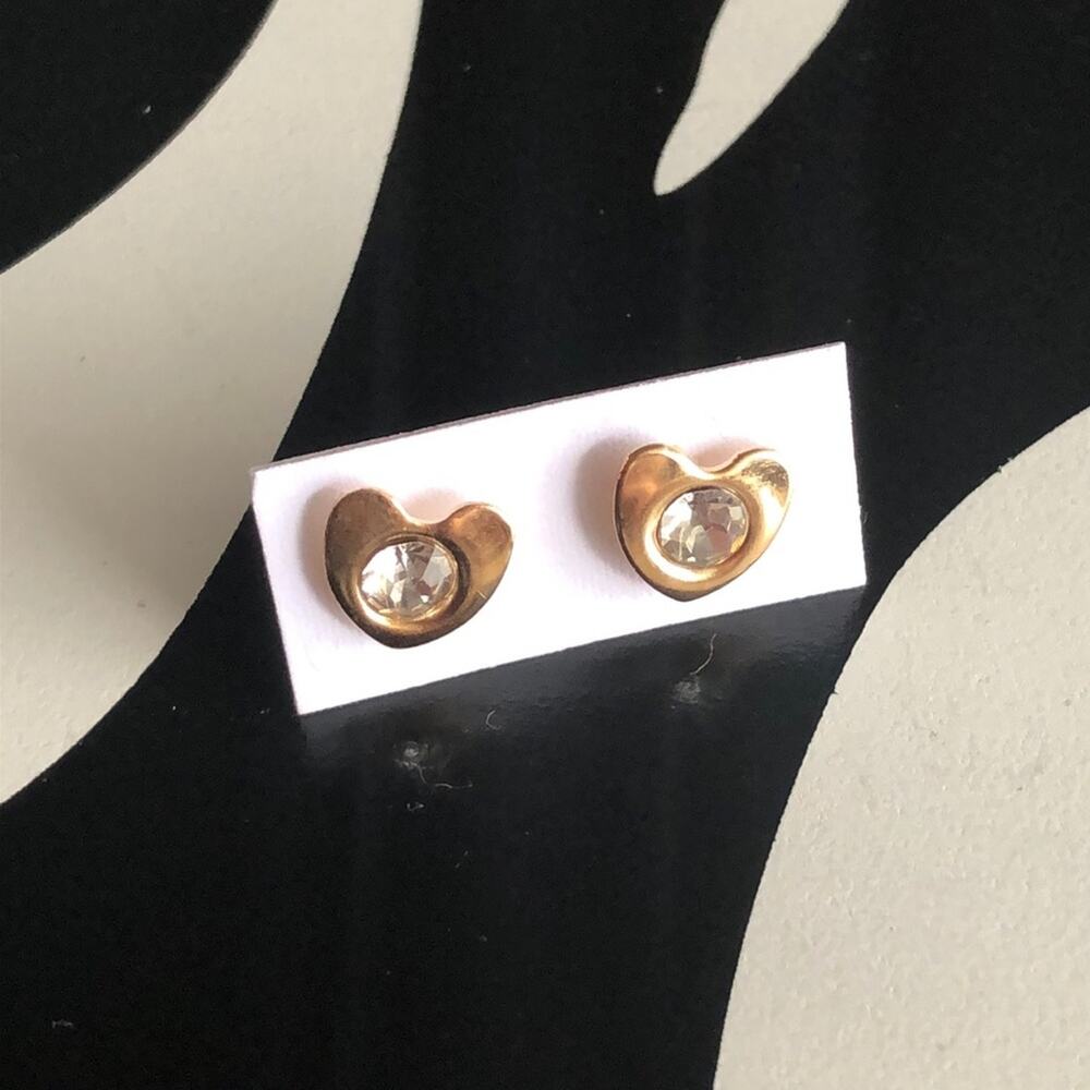 4 for $20 Gold Heart Stud Rhinestone Earrings